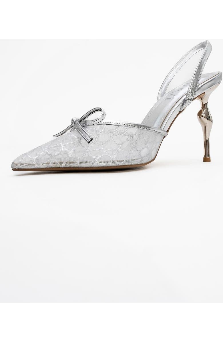 Prologue Shoes Peony Mesh Bow Pointed Toe Pump, Alternate, color, Silver Mesh
