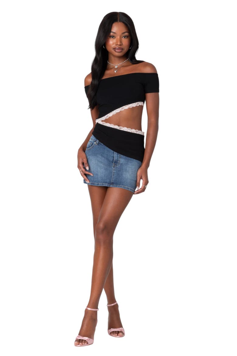 Annaise Off the Shoulder Cutout T-Shirt, Alternate, color, BLACK