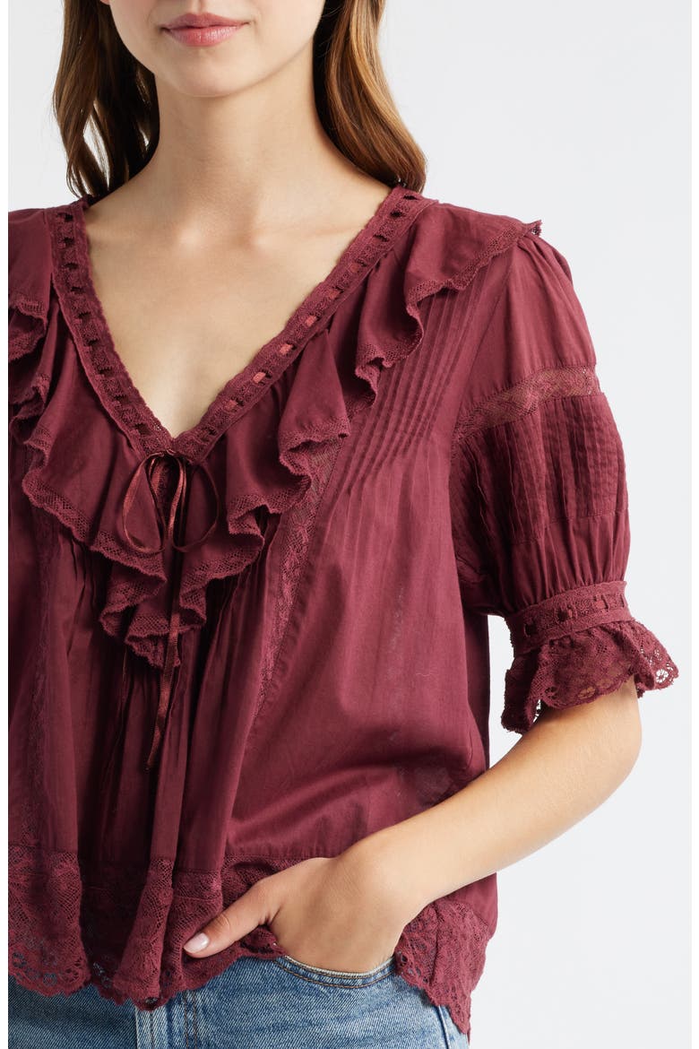 Romilly Ruffle & Lace Top, Alternate, color, SPICED BERRY