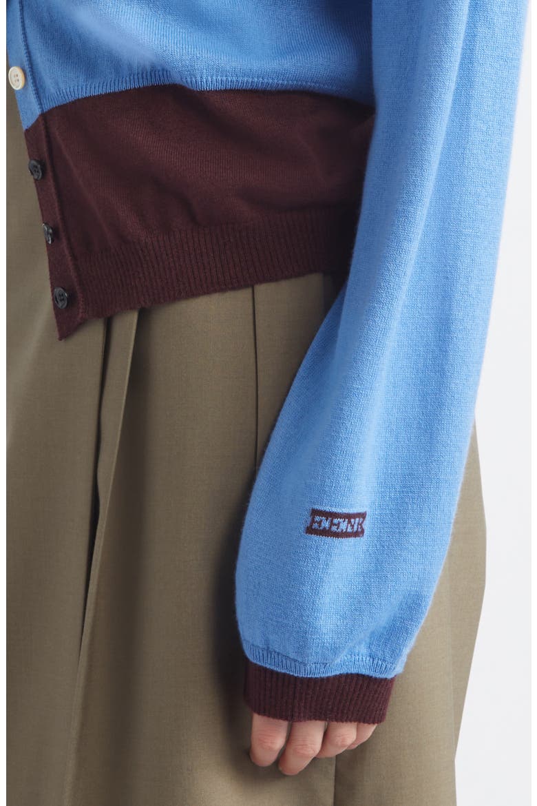 Colorblock Wool V-Neck Cardigan, Alternate, color, BLUE