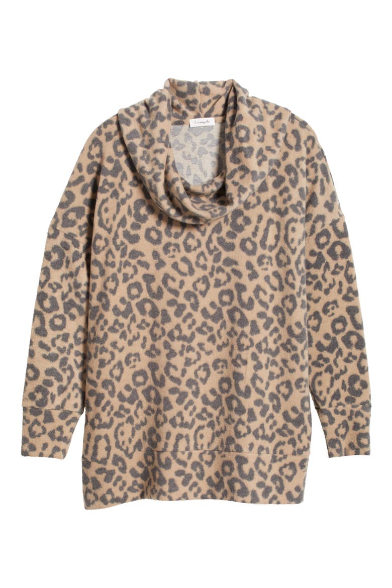 Cowl Knit Top, Alternate, color, CAMEL/ CHARCOAL