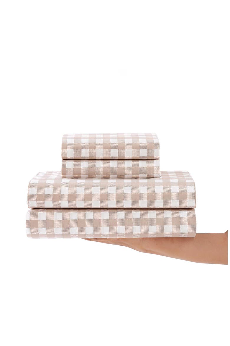 Cottage Check 200 Thread Count Cotton Percale Sheet Set, Alternate, color, LIGHT BEIGE