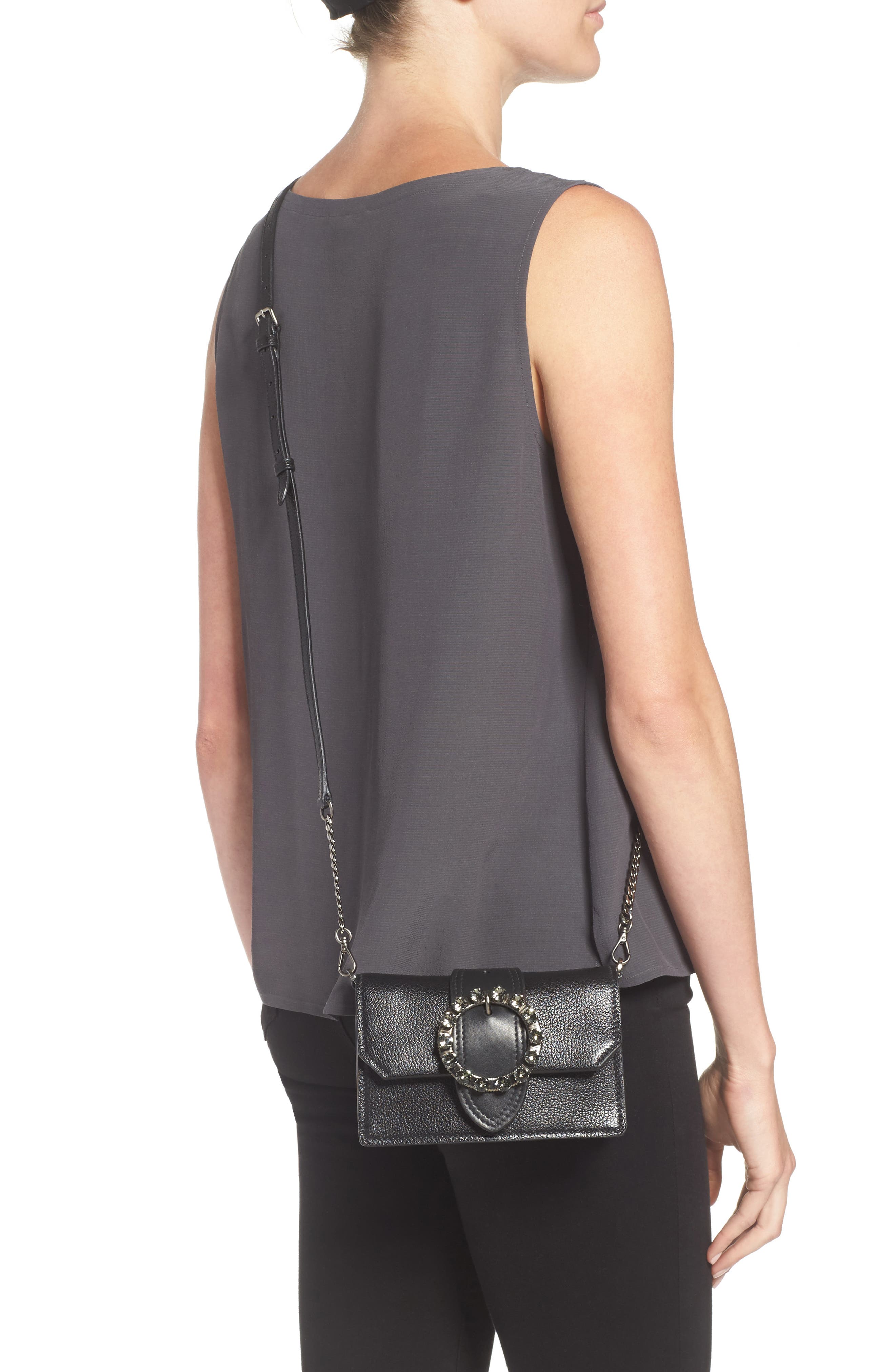 Miu Miu Lady Madras Crystal Embellished Leather Crossbody Bag, Alternate, color, 