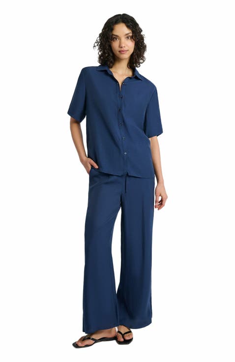 Crinkle Wide Leg Drawstring Pant