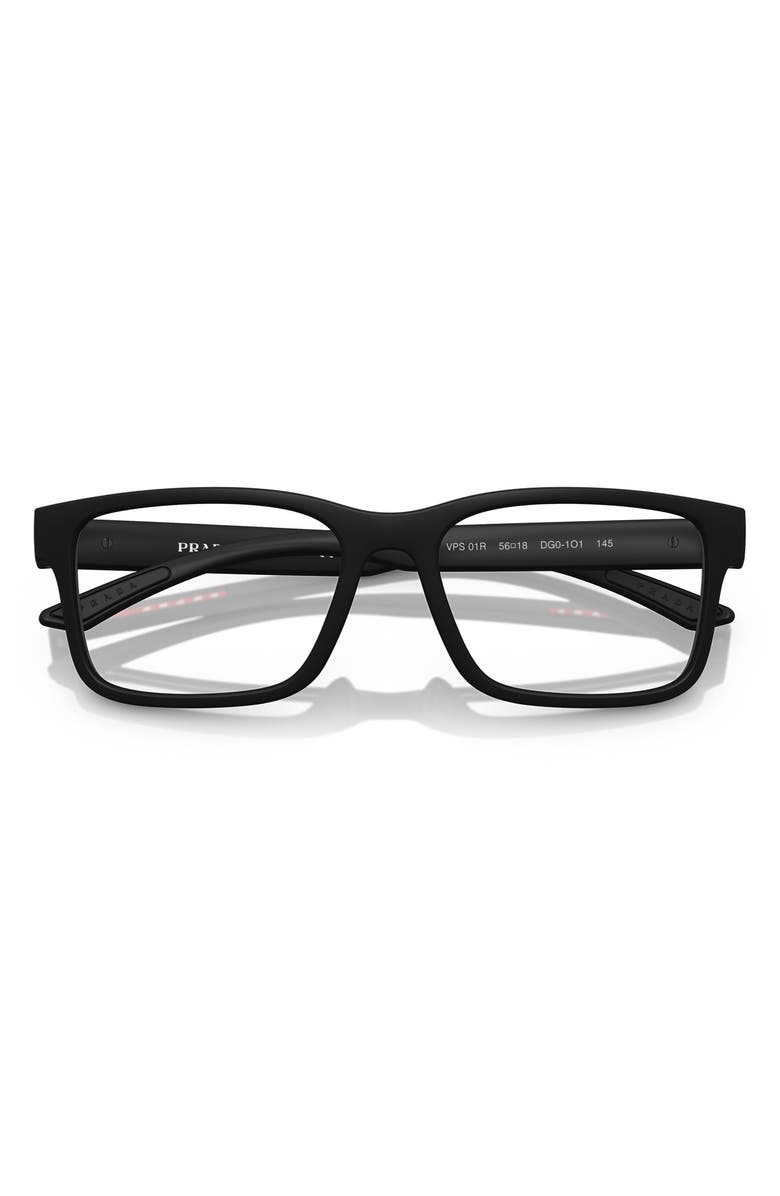 Prada Linea Rossa 56mm Rectangular Optical Glasses, Alternate, color, Rubber Black