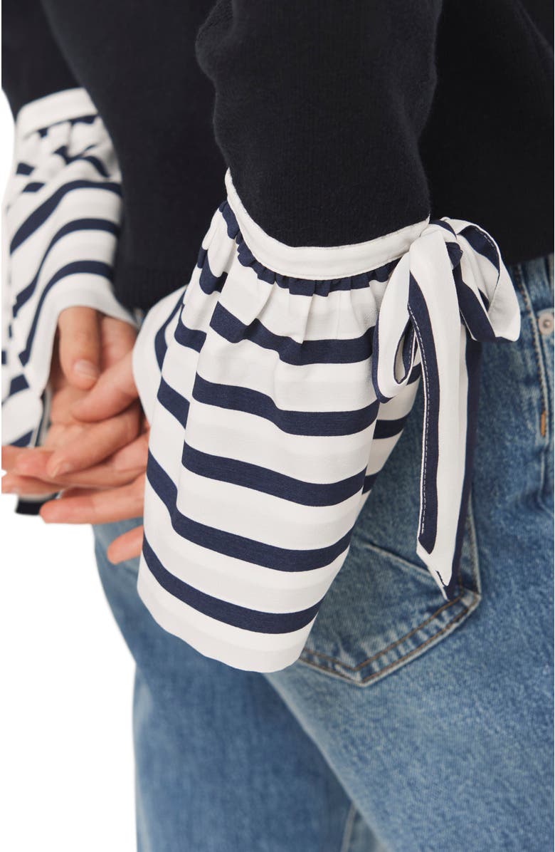 MINT VELVET Cotton Blend Striped Cuff Sweater, Alternate, color, Navy