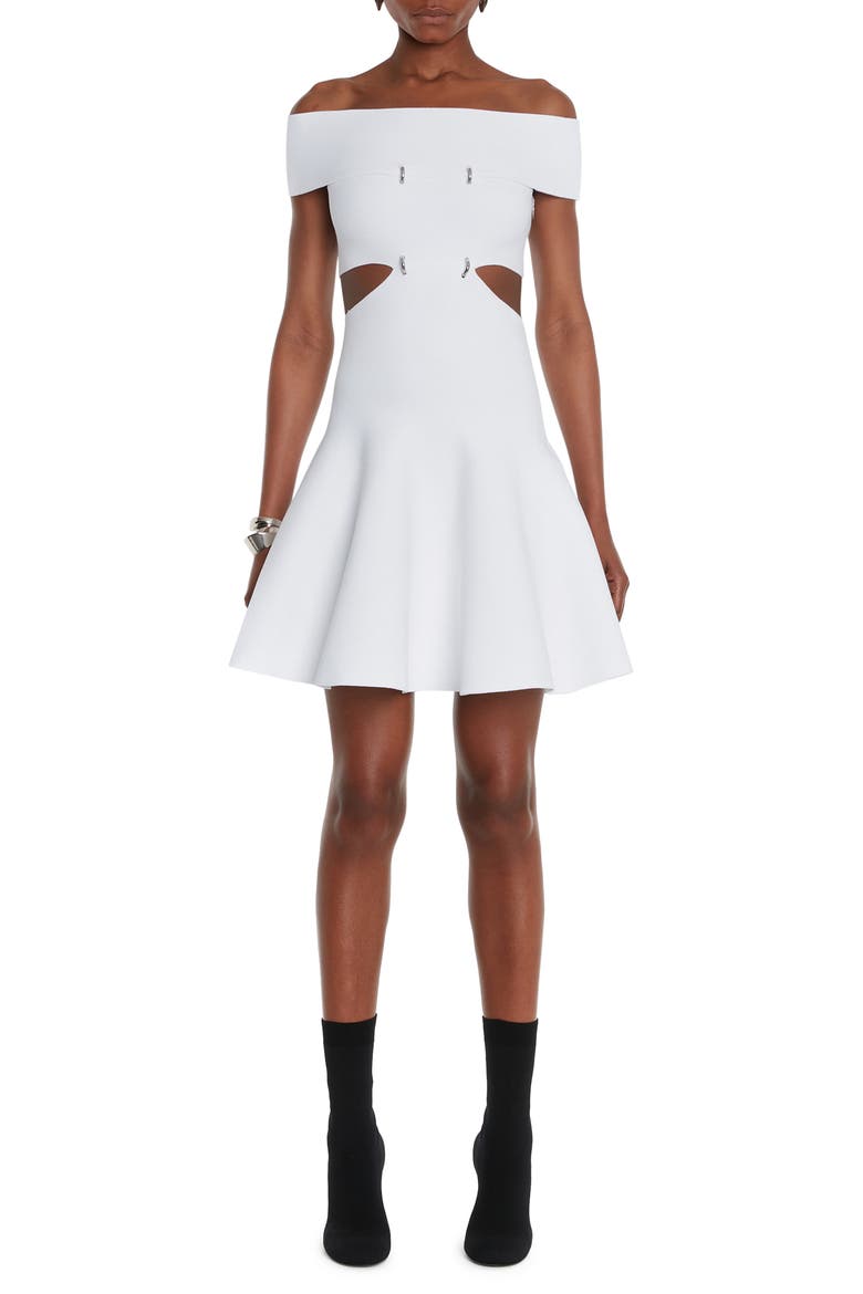 Slashed Metal Ring Off the Shoulder Dress, Main, color, 9026 OPTIC WHITE