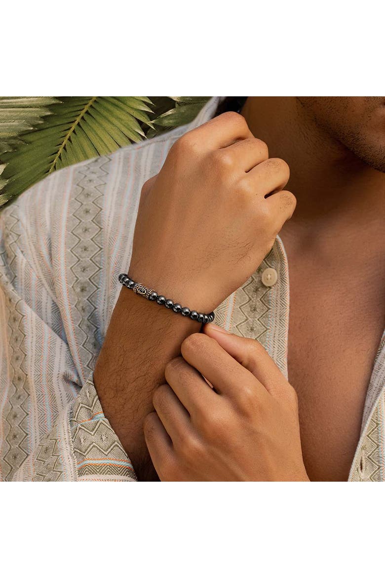 Men's Hematite Evil Eye Charm Beaded Bracelet Spiritual Fortress, Alternate, color, Black/bronze