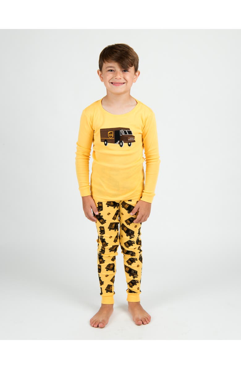 Leveret Kids Cotton Two-Piece Printed Pajamas, Vehicles & Machines, Alternate, color, Ups Yellow