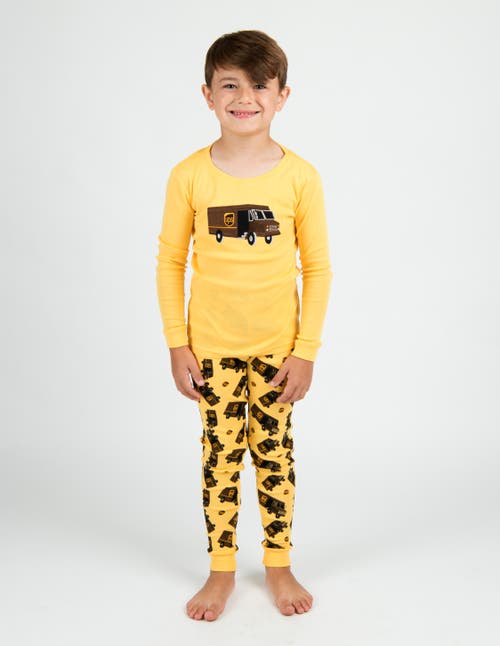 Leveret Kids Cotton Two-piece Printed Pajamas, Vehicles & Machines In Yellow
