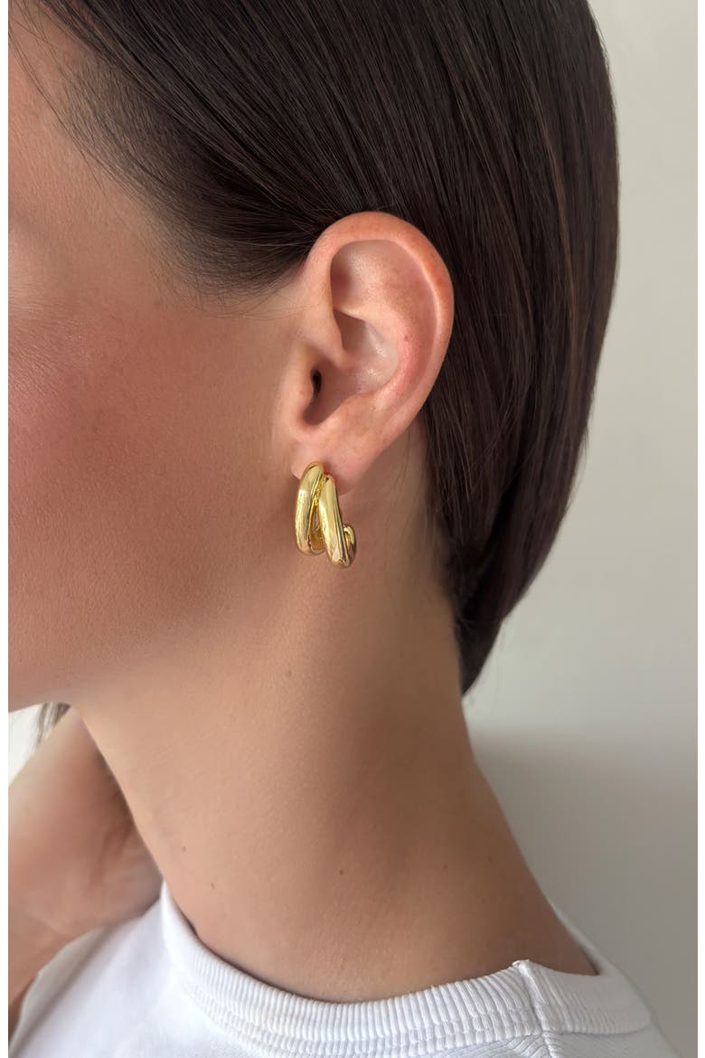 14K Gold Plated Double Hoop Earrings, Alternate, color, GOLD