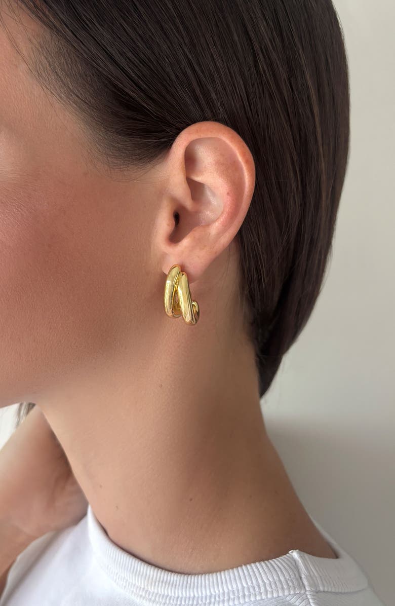 Adornia 14K Gold Plated Double Hoop Earrings, Alternate, color, Gold