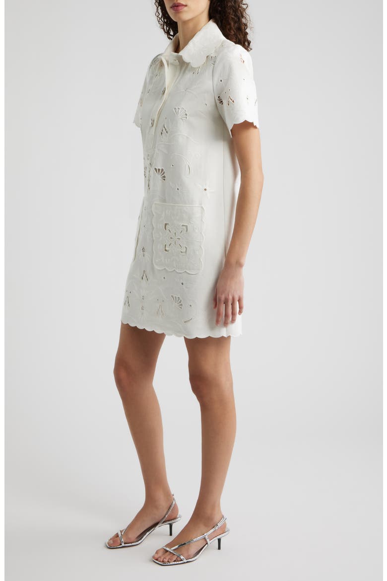 The Marianna Embroidered Cotton Shirtdress, Alternate, color, GREEN / SKY WHITE