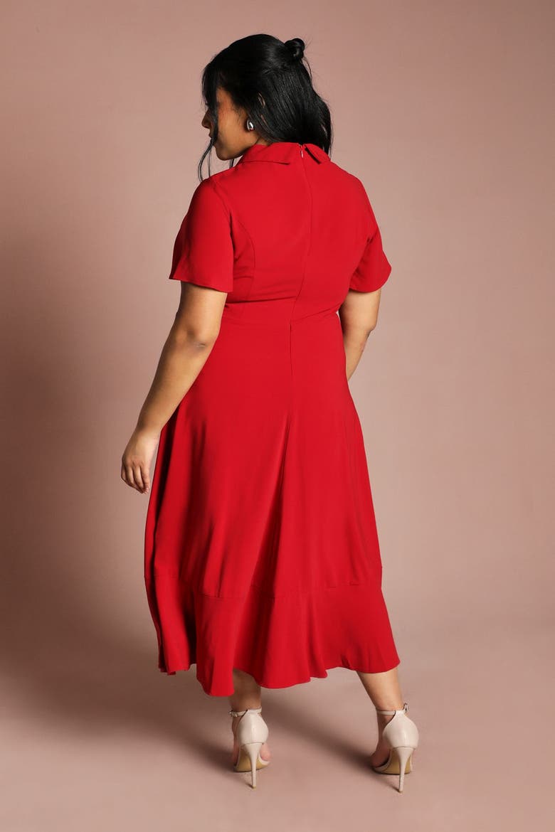 Plus Twist Wrap Waist Midi Dress, Alternate, color, Berry