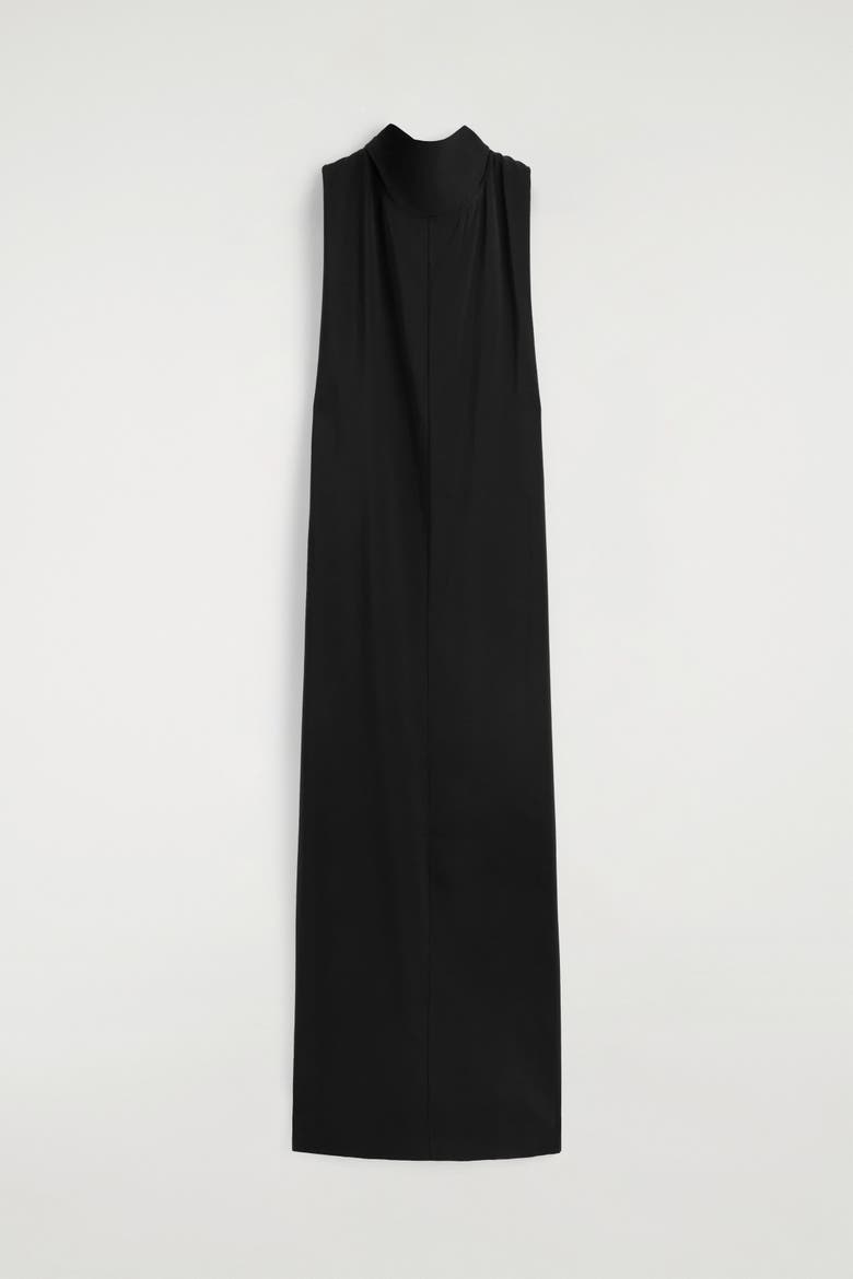 Draped Tie-detail Turtleneck Maxi Dress, Alternate, color, BLACK
