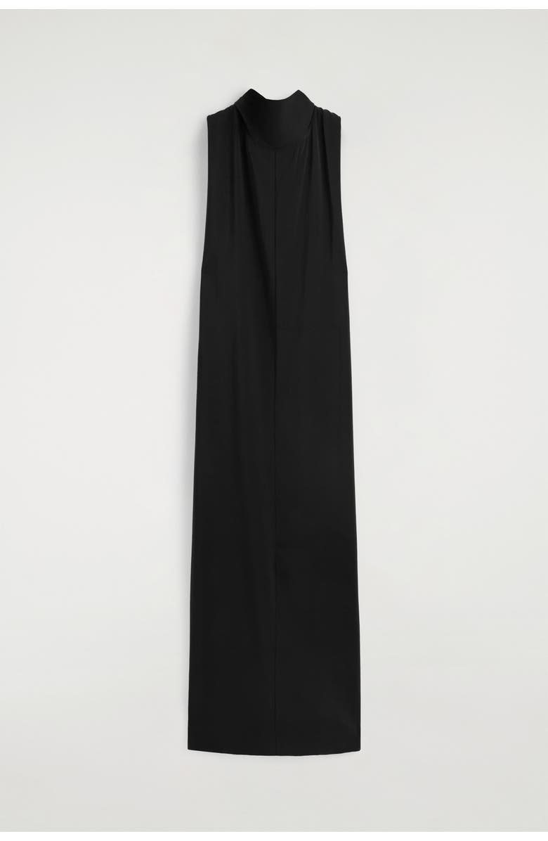 COS Draped Tie-detail High-neck Maxi Dress, Alternate, color, Black