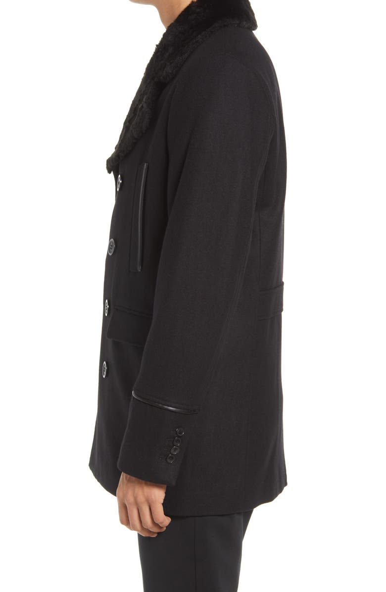 KARL LAGERFELD PARIS Wool Blend Peacoat with Faux Fur Collar, Alternate, color,