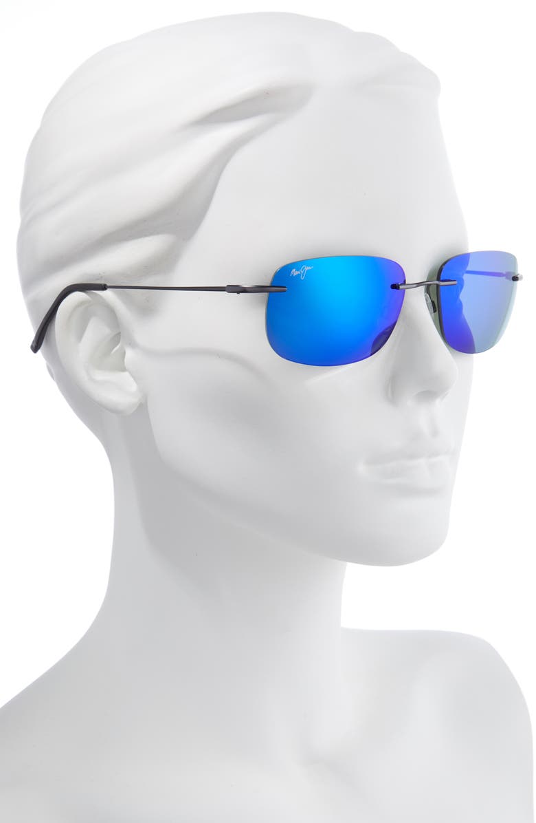 Maui Jim Ohai 59.5mm Polarized Rectangle Sunglasses, Alternate, color, Gunmetal/ Blue Hawaii