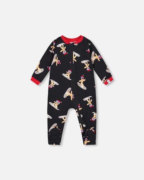 Deux Par Deux One-piece Organic Cotton Pajama Cookie In Black
