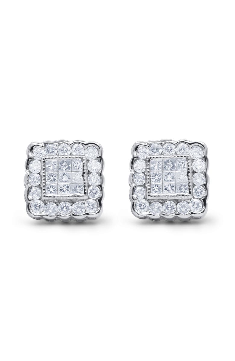 Haus of Brilliance 14K White Gold 1.0 Cttw Diamond Scallop-Edge Framed Square Halo Stud Earrings, Alternate, color, White