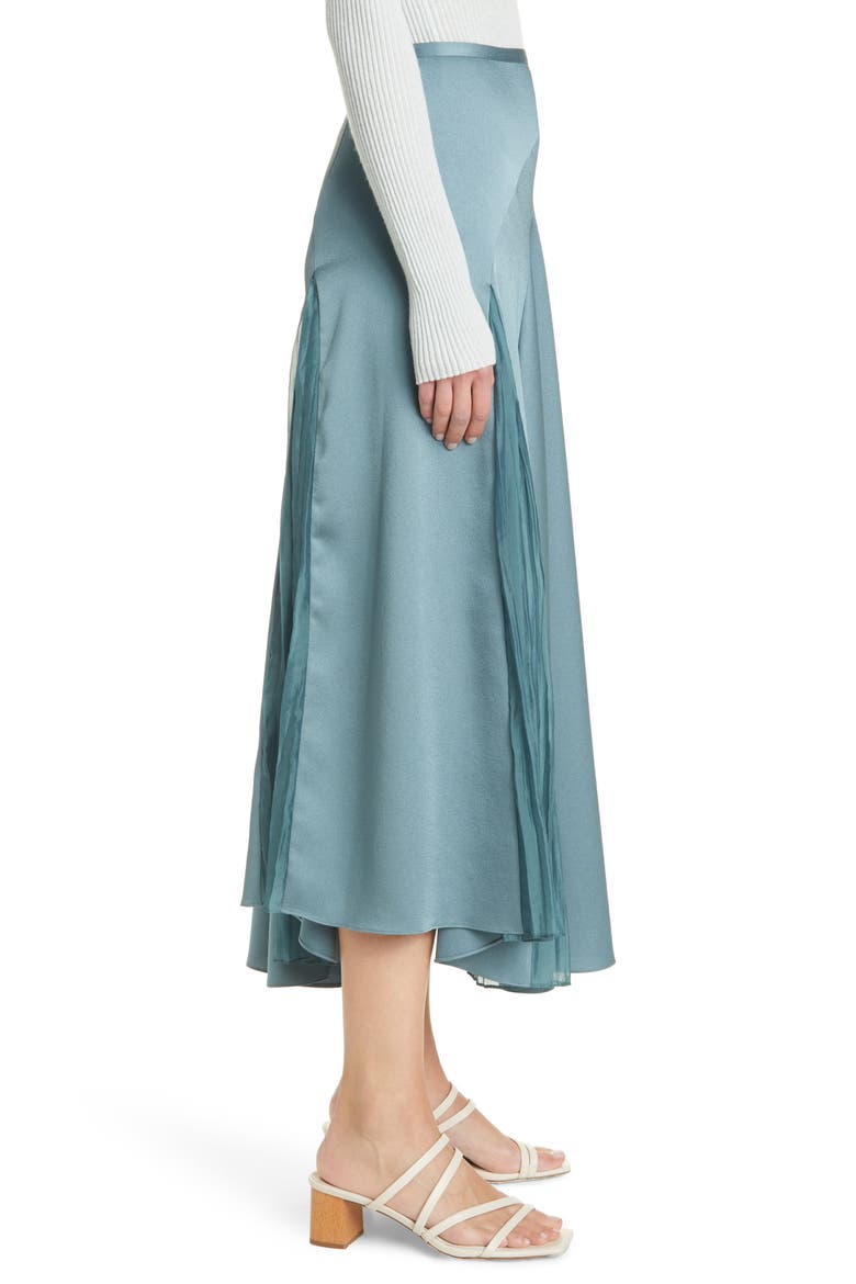Mixed Media Panel Asymmetrical Skirt, Alternate, color, CELADON