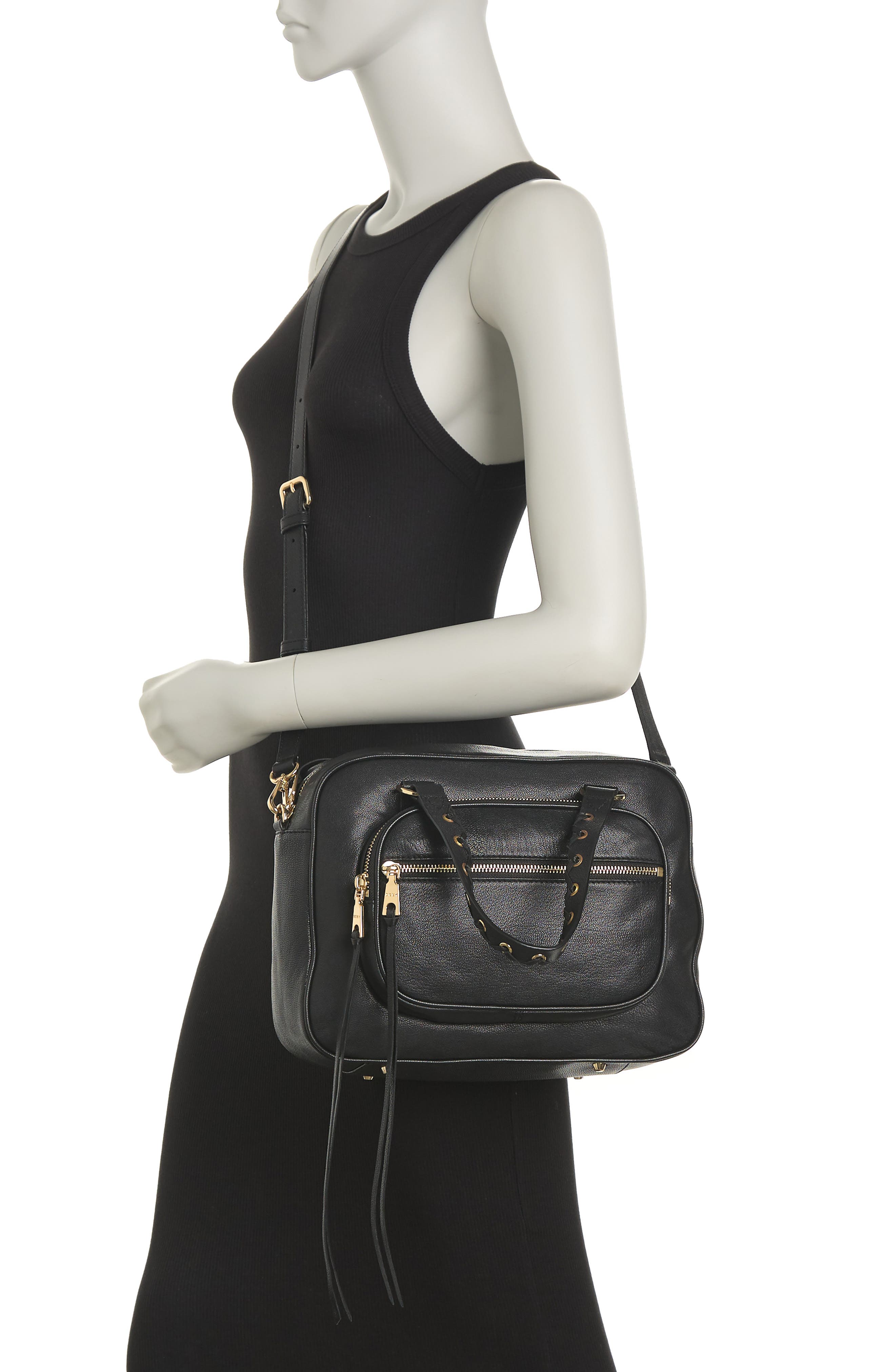 Shanna Leather Satchel, Alternate, color, BLACK