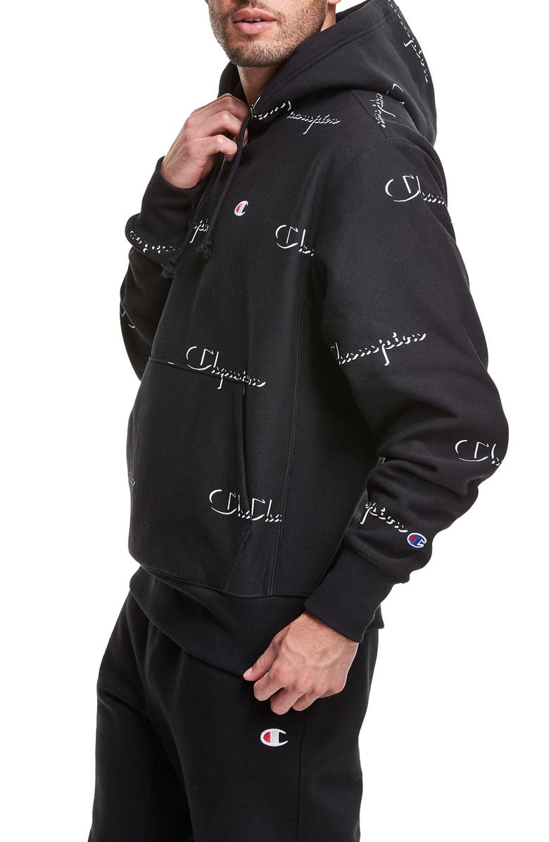 Champion Reverse Weave<sup>®</sup> All Over Logo Hoodie, Alternate, color,