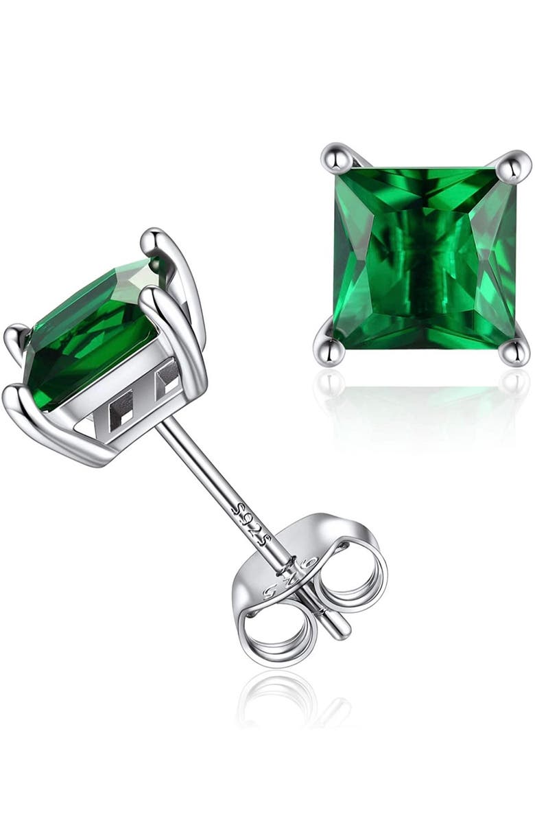 Donatello Gian Sterling Silver Green Square Studs, Main, color, Silver