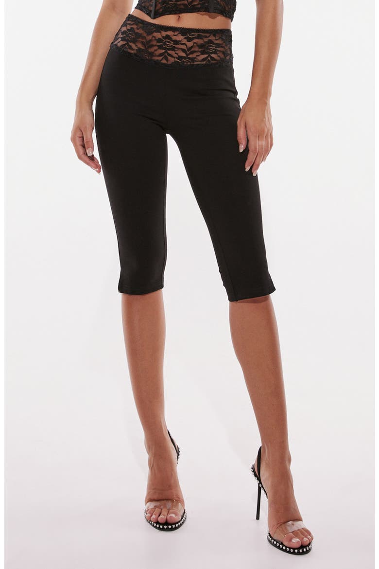 Melanie Lace Trim Capri Pants, Main, color, BLACK