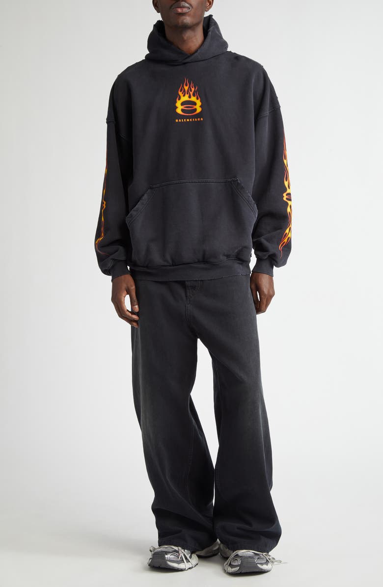 Balenciaga Oversize Burning Unity Cotton Hoodie, Alternate, color, 