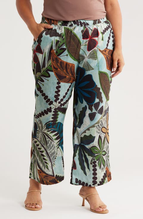 Print Wide Leg Pants (Plus)