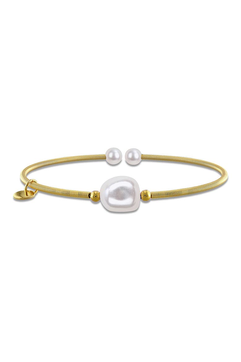 Cultured Pearl Coiled Bangle Bracelet, Main, color, GOLD