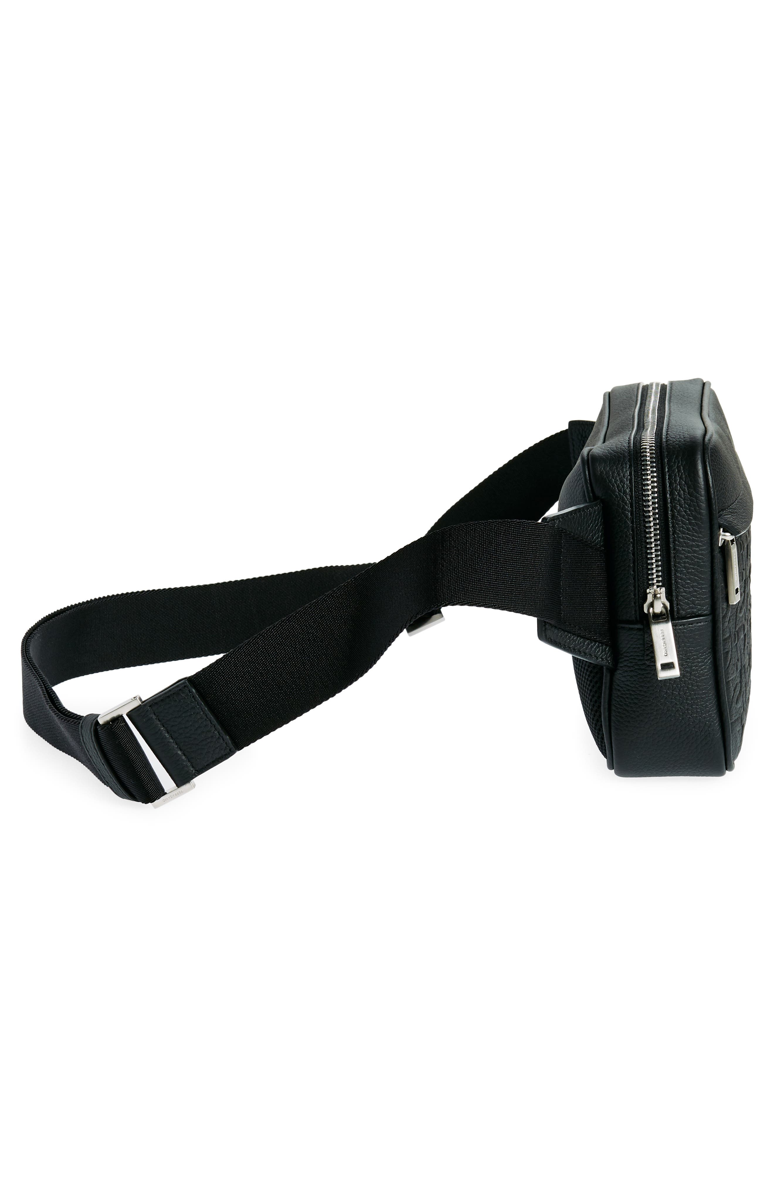 FERRAGAMO Travel Gancio Embossed Leather Belt Bag, Alternate, color, Nero