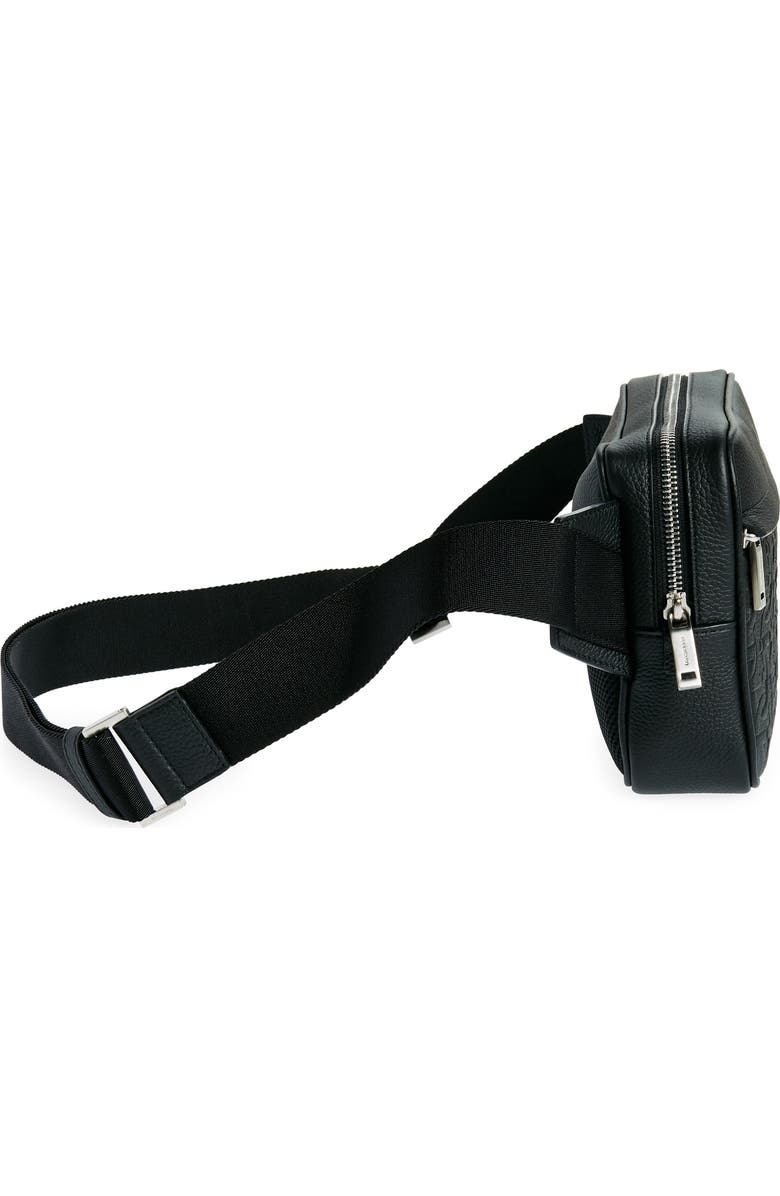 FERRAGAMO Travel Gancio Embossed Leather Belt Bag, Alternate, color, Nero