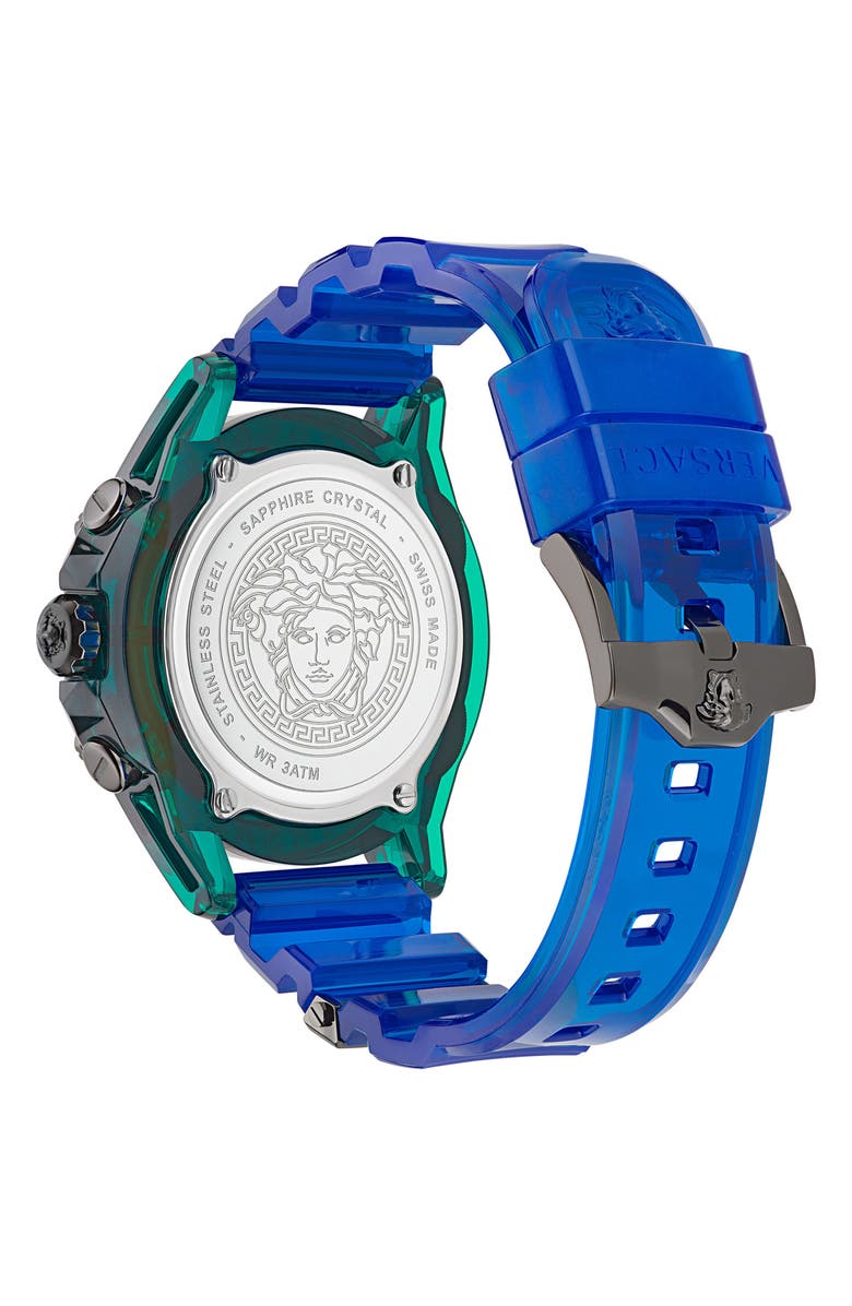 Versace Icon Active Chronograph Silicone Strap Watch, 44mm, Alternate, color, Green