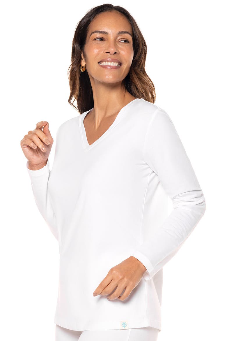 Women's Morada V-Neck Long Sleeve T-Shirt, UPF 50+ Sun Protection, Main, color, White