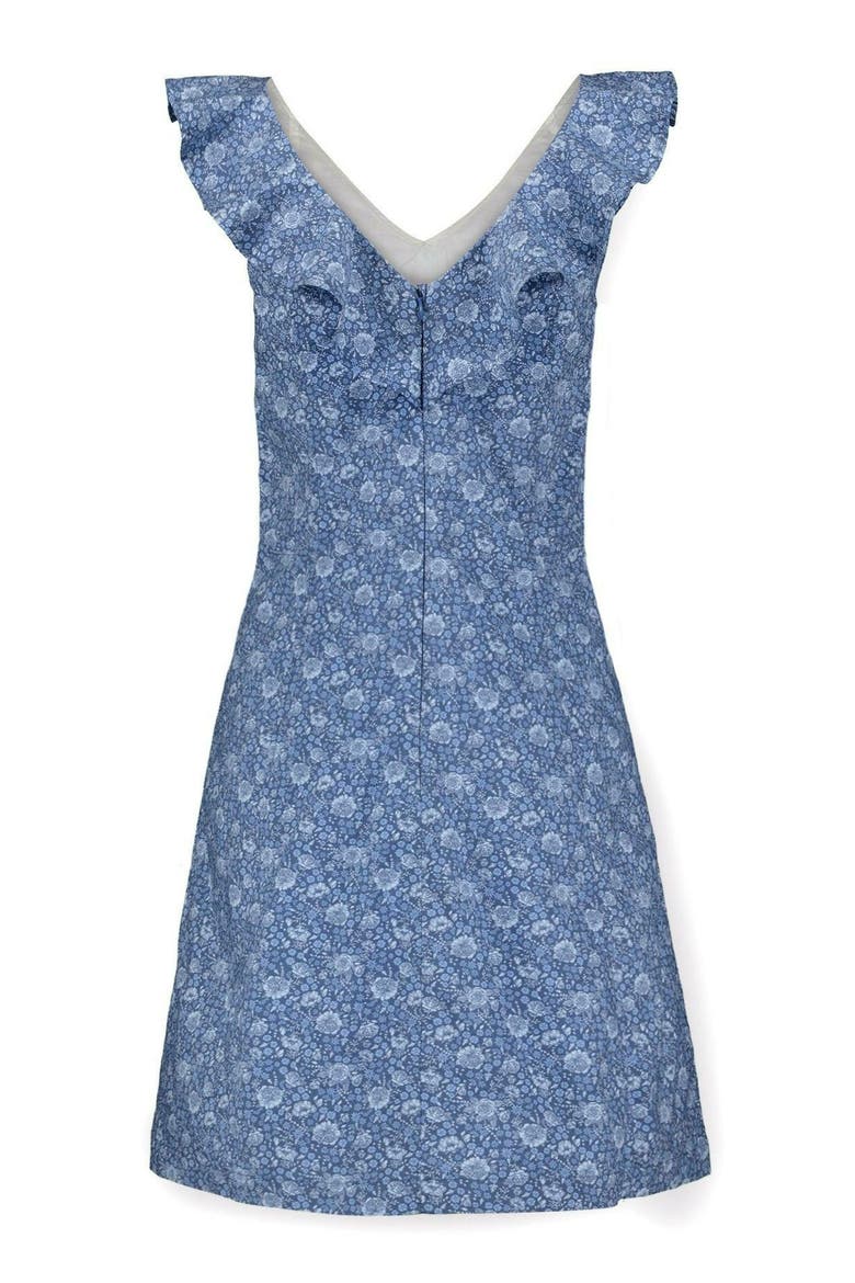 Women's V-Neck Ruffle Shift Dress, Alternate, color, Coastal Blue Floral