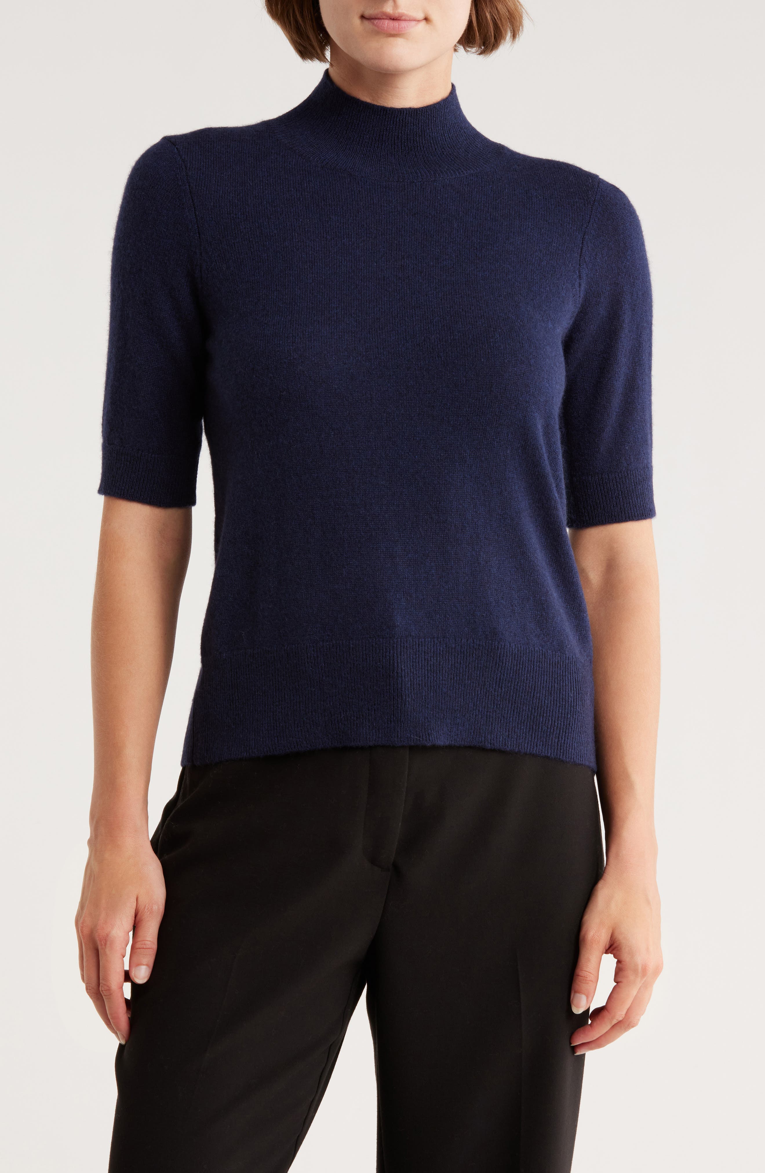 Magaschoni Cashmere Mock Neck Elbow Sleeve Sweater