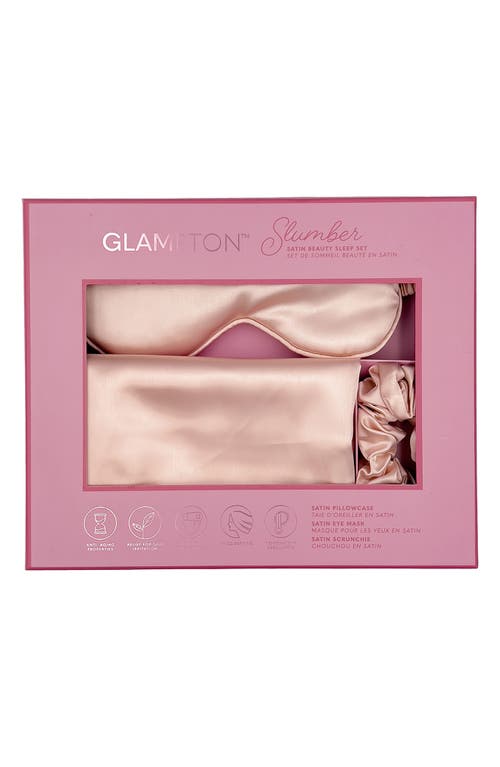 Glampton Satin Pillowcase, Scrunchi & Mask Set In Pink