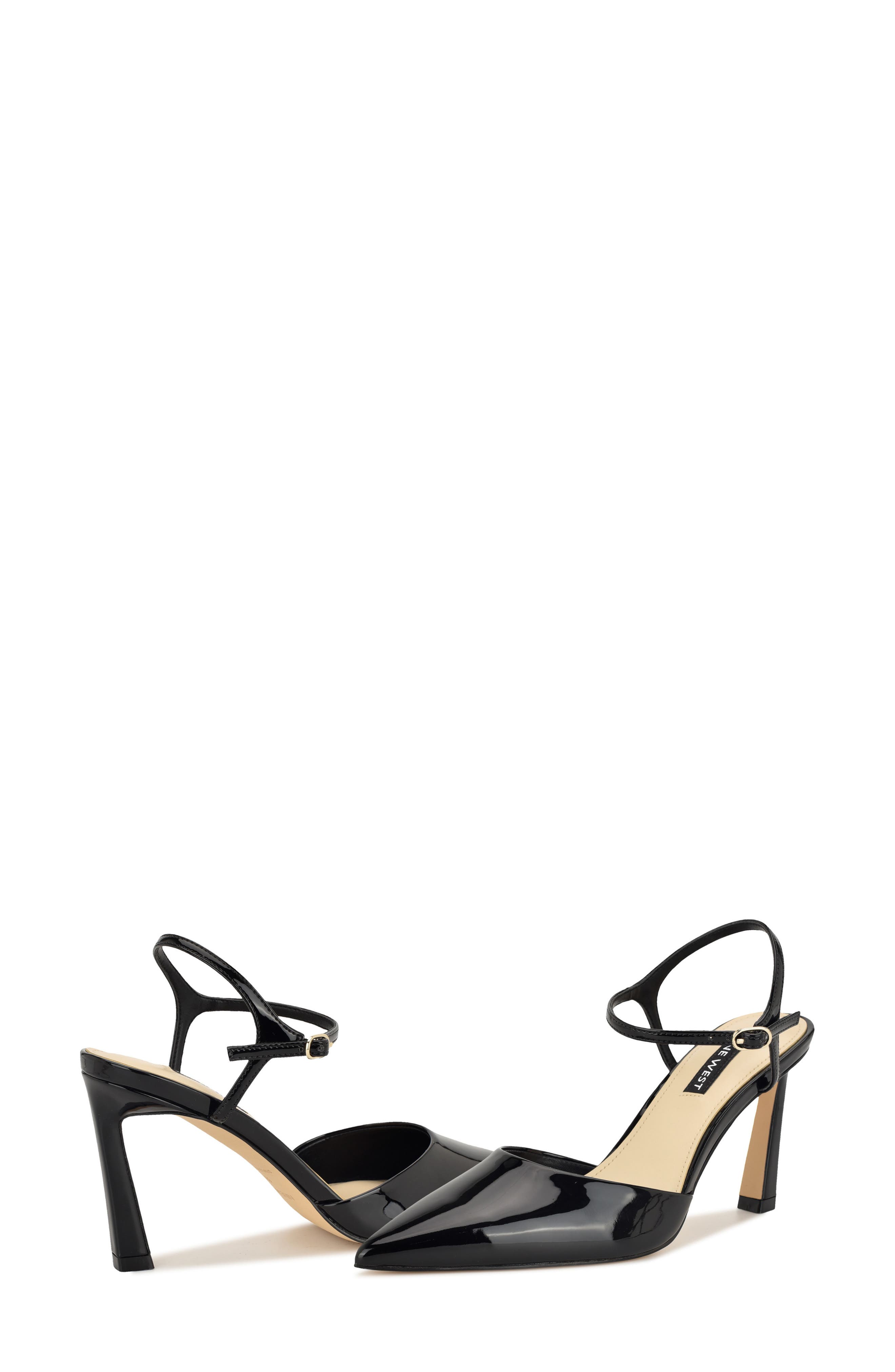 Nine West Dres Ankle Strap Pointed Toe Pump, Alternate, color, Black