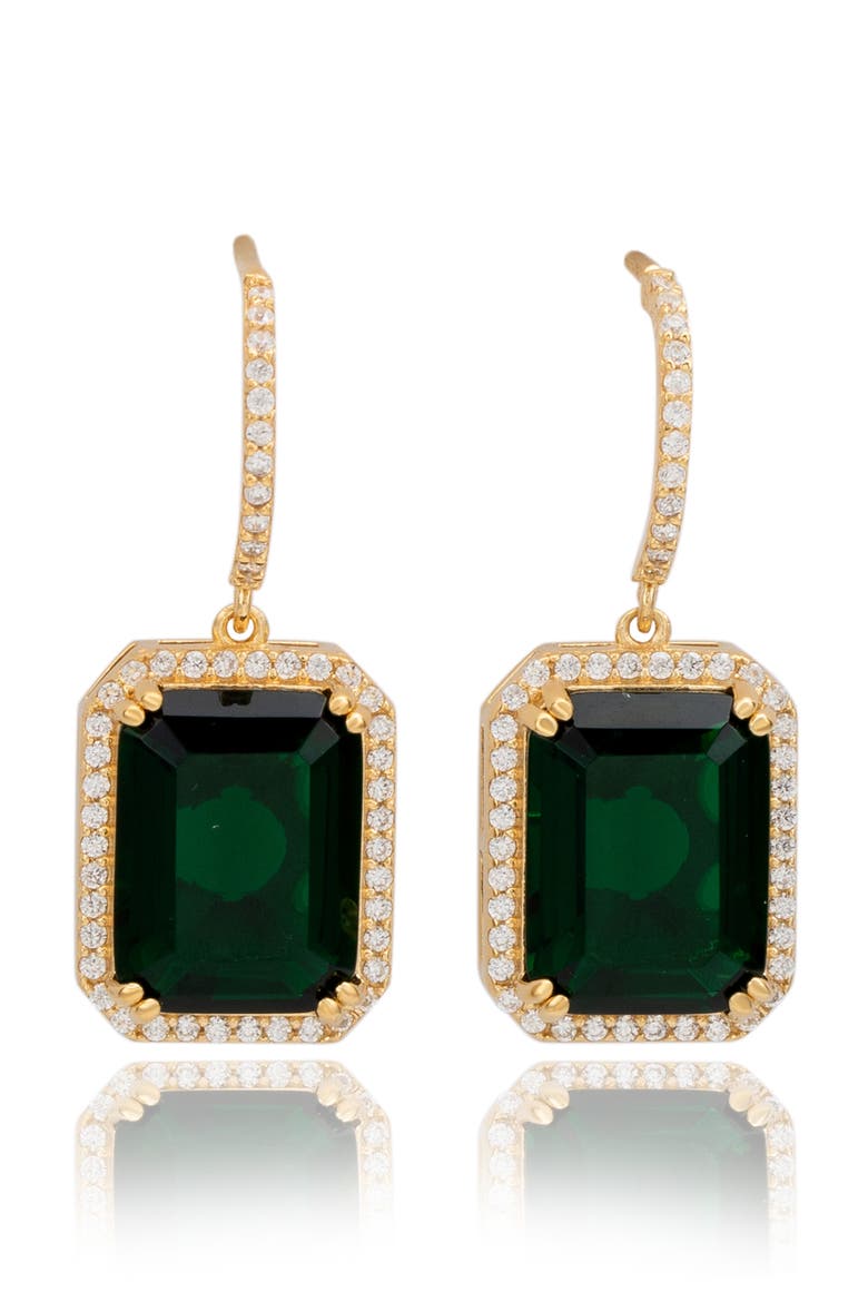 Emerald Cut Cubic Zirconia Halo Drop Earrings, Main, color, GREEN