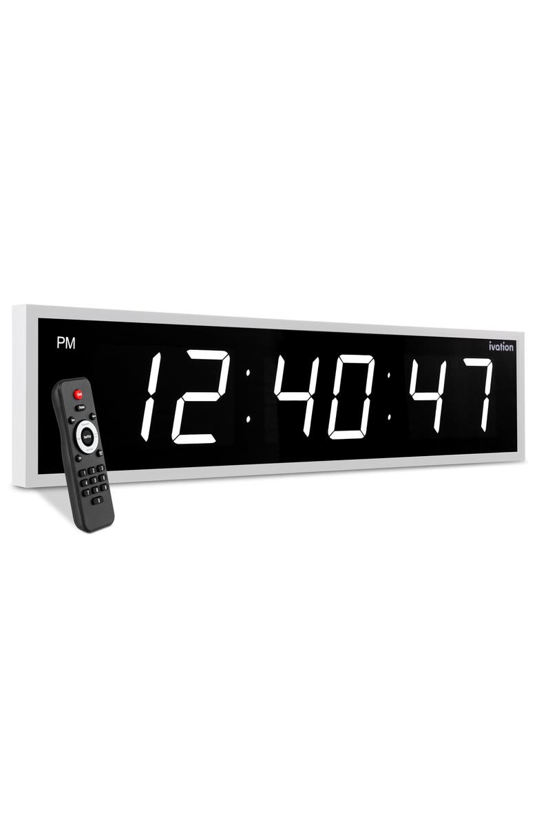 Ivation Large Digital Clock, 48 Led Wall Clock with Stopwatch, Alarms, Timer, Temp & Remo, Main, color, White