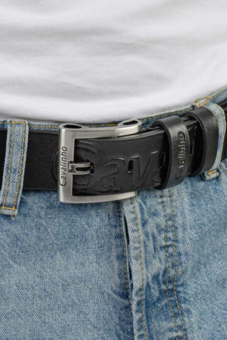 Classic 504 Embossed Leather Belt, Alternate, color, Black