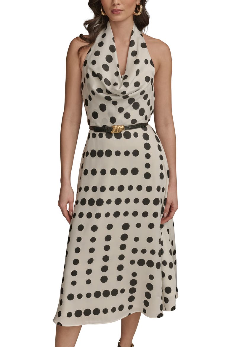 Poly Dot Halter Midi Dress, Alternate, color, CREAM/BLACK