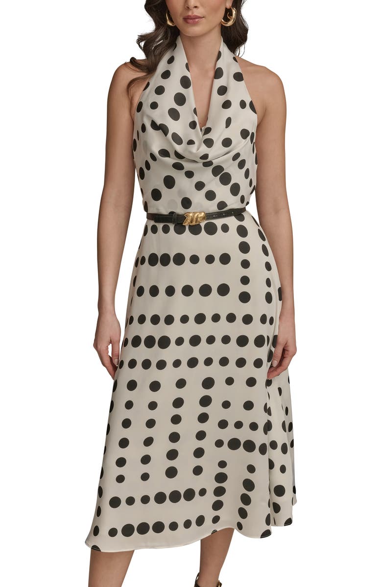 Donna Karan New York Poly Dot Halter Midi Dress, Alternate, color,
