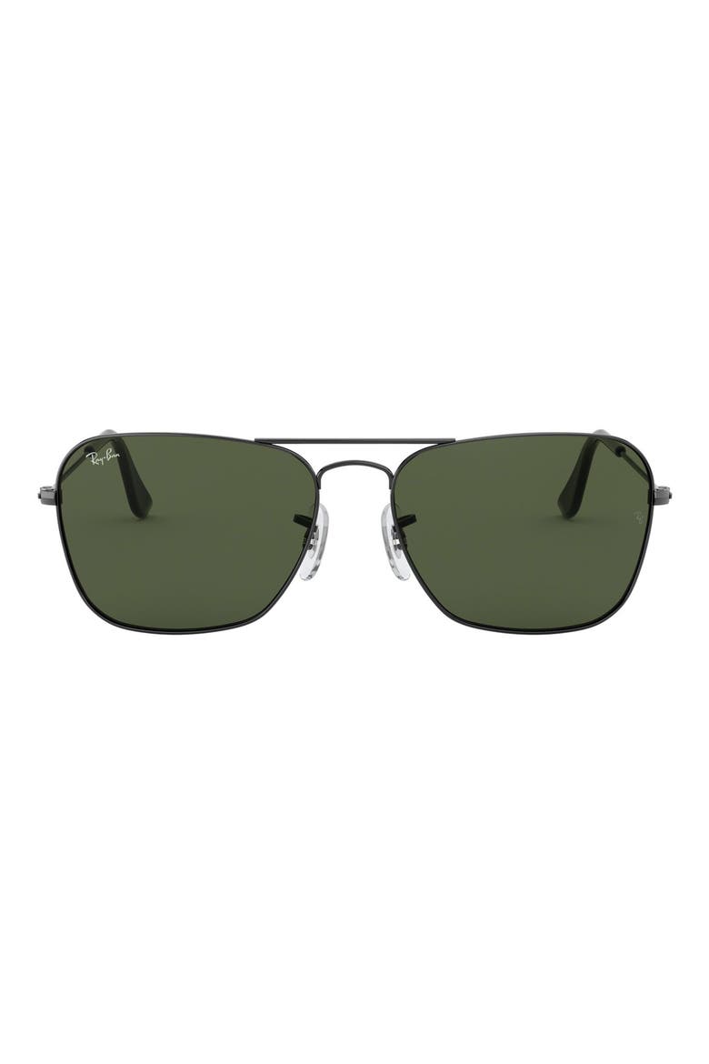 58mm Rectangle Aviator Sunglasses, Main, color, GUNMETAL/ CRYSTAL GREEN