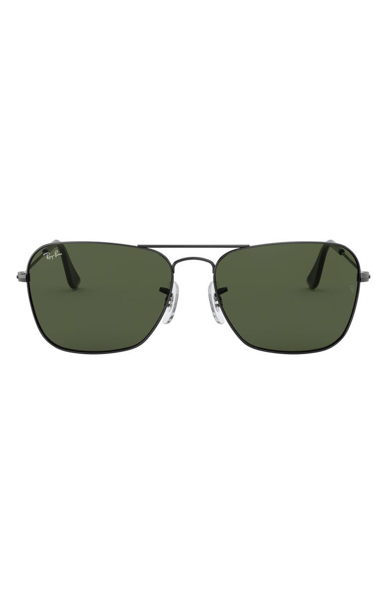 Ray-Ban 58mm Rectangle Aviator Sunglasses, Main, color, Gunmetal/ Crystal Green