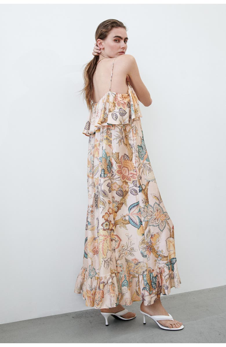 H&M Frill-trimmed A-line Dress, Alternate, color, Beige/Patterned