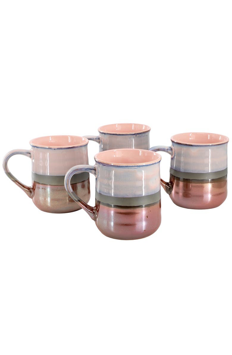 Gibson Home Copper Tonal 4 Piece 18 Ounce Stoneware Cup Set, Main, color, Purple