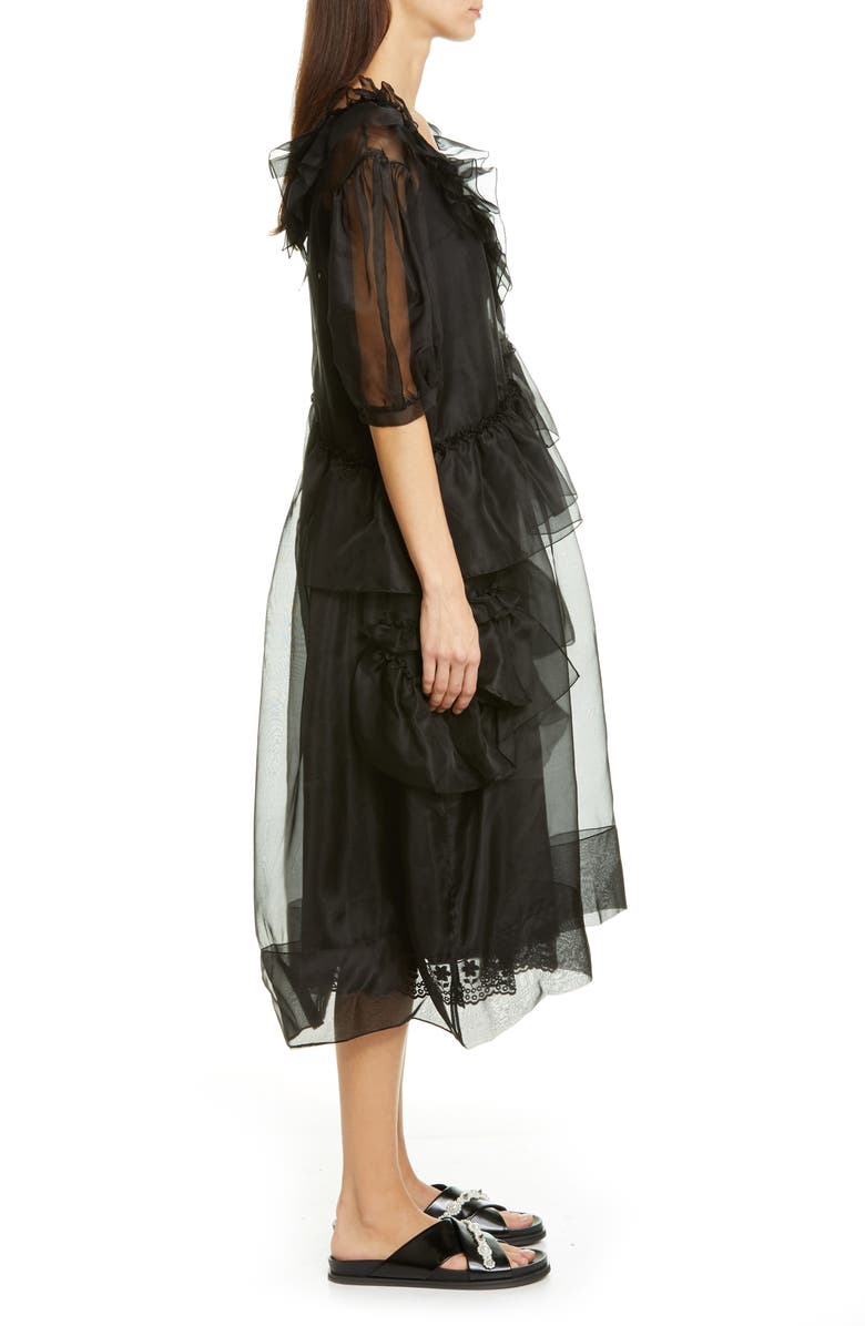 Simone Rocha Asymmetrical Ruffle Silk Organza Midi Dress, Alternate, color, 